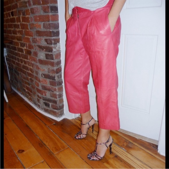 Vintage Leather Collection Crop Pants Fuscia Deep Pink - Picture 1 of 12